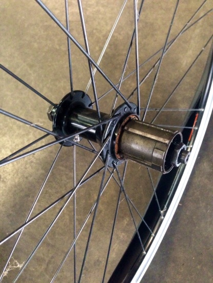 A Campagnolo freehub affixed to a wheel